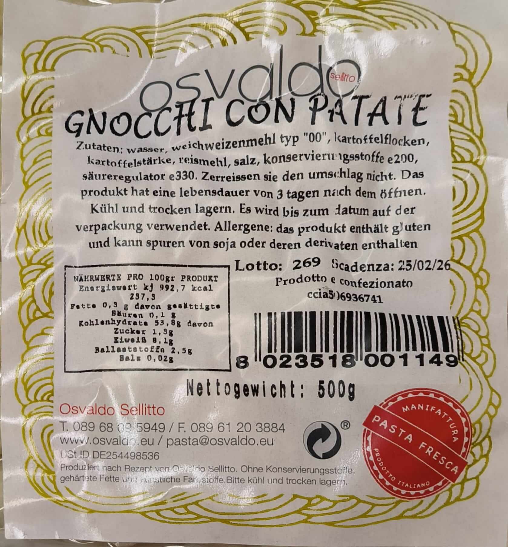 Gnocchi di Patate frisch