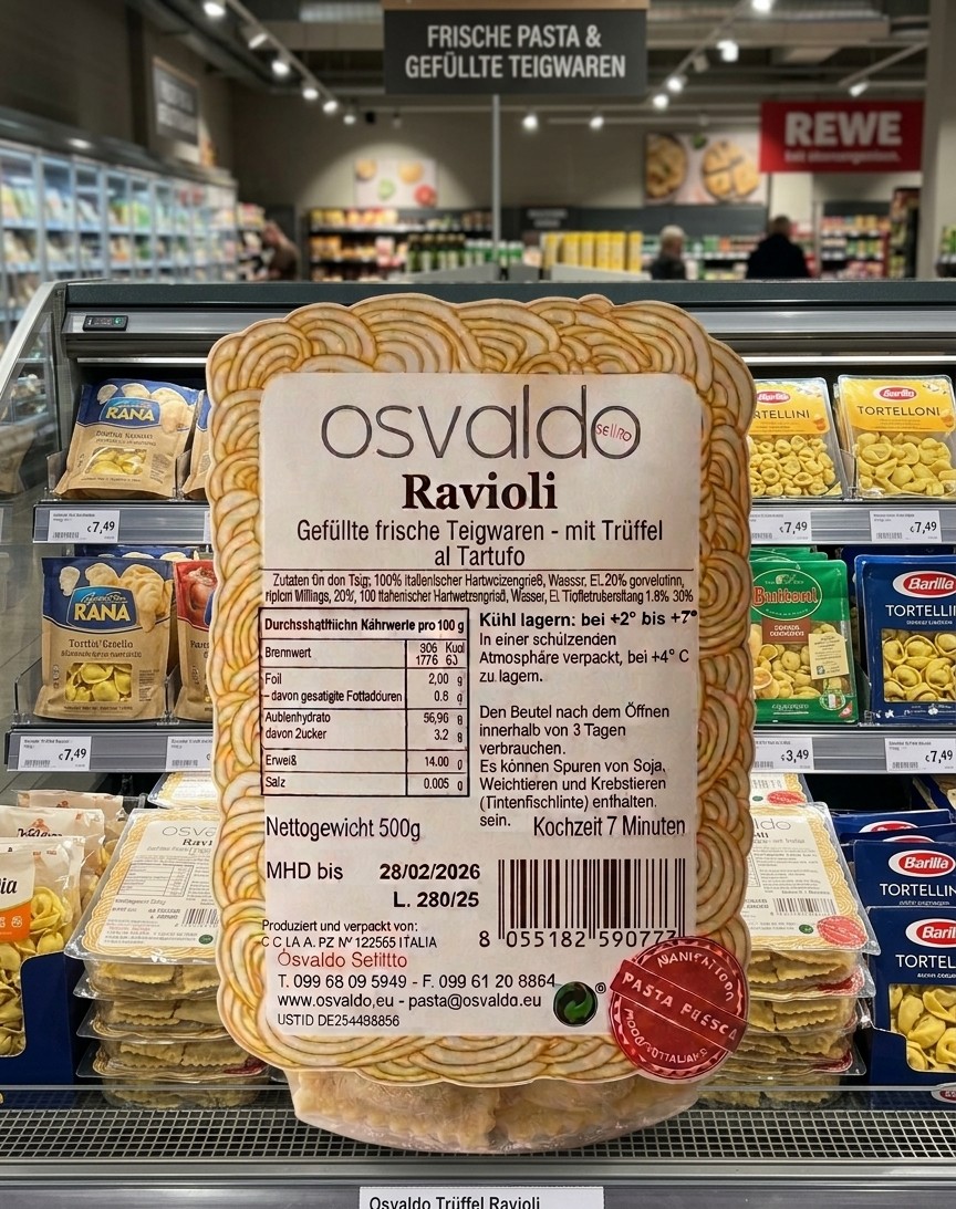 Ravioli mit Trüffel im Supermarktregal