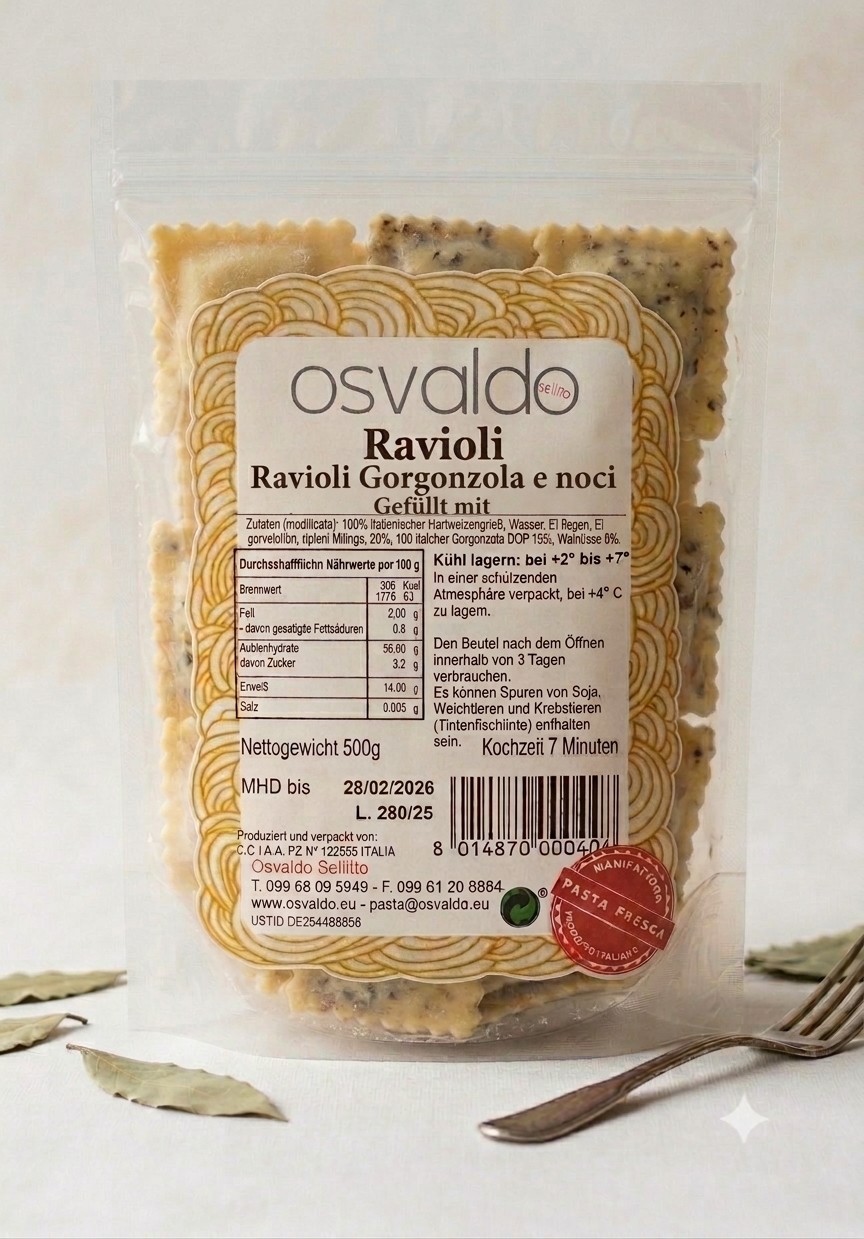 Frische Ravioli Gorgonzola e Noci Osvaldo 500g Beutel