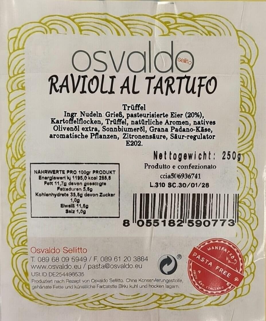 Ravioli mit Trüffel Etikett Osvaldo Details