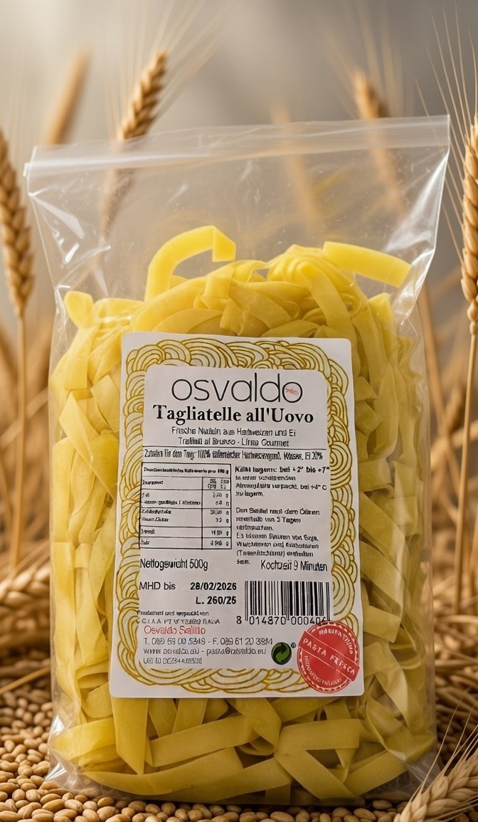 Frische Tagliatelle all'Uovo in der 500g Verpackung von Osvaldo