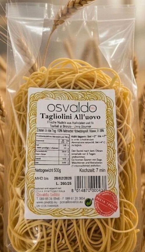 Abgepackte Osvaldo Tagliolini all'Uovo frische Pasta 500g
